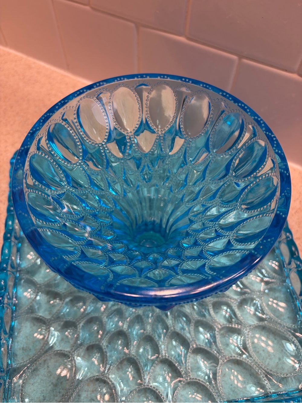 Vintage Fenton Blue Glass Compote & Tray
Set - Picture 6 of 13
